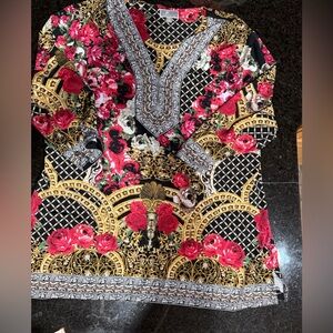 JM Collection Multicolor Floral and Geometric Tunic